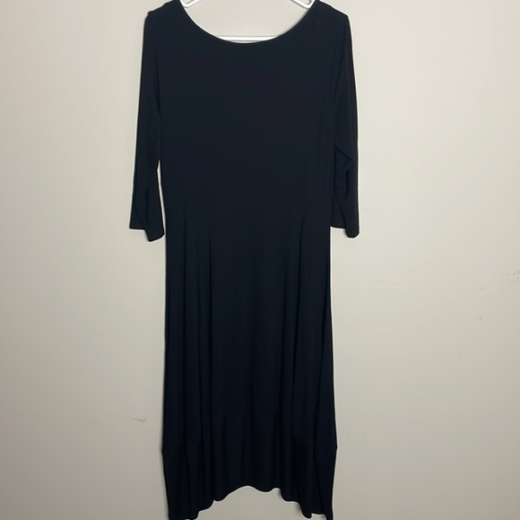 Eileen Fisher round neck Black A-Line 3/4 sleeve Jersey Dress- M - Picture 3 of 11